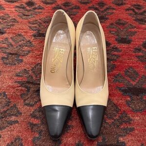 Salvatore Ferragamo Beige and Black Heels